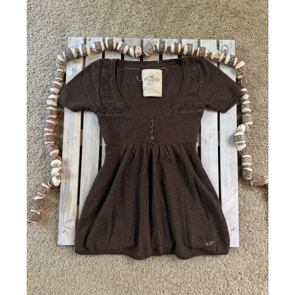 Rare Vintage Y2K Hollister Babydoll Brown Knit Button Sweater Shirt